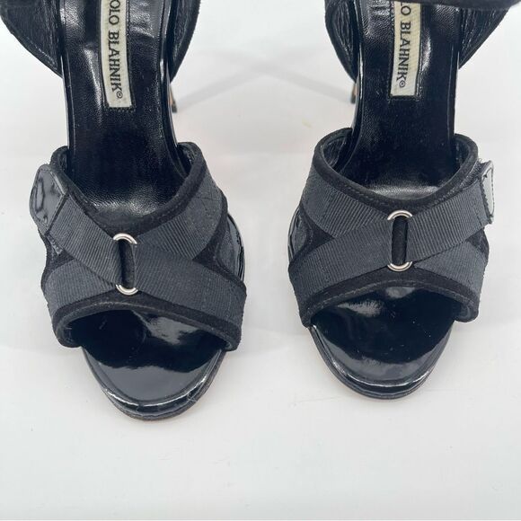 Manolo Blahnik Black Suede Slingback Sandals 7.5 Neiman Marcus Exclusive - Picture 4 of 17
